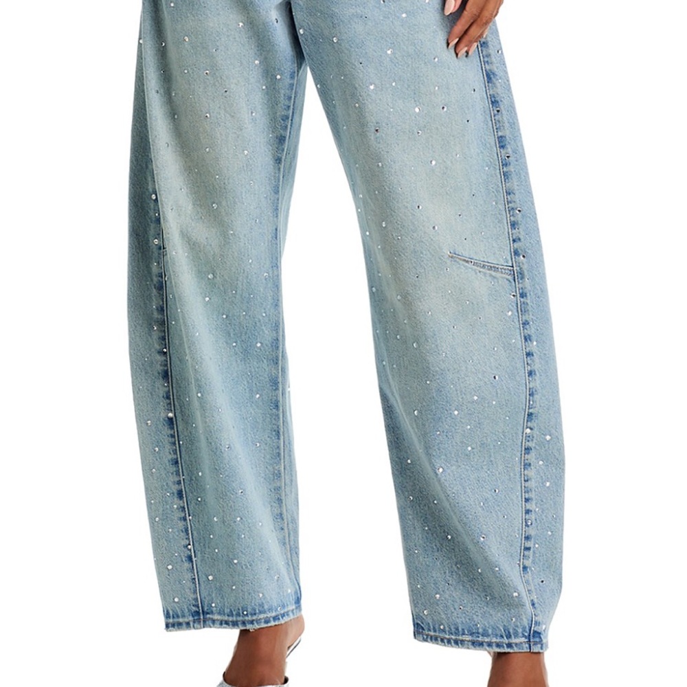 Levi's Light Blue Wide-Leg Jeans with Studded rhinestone